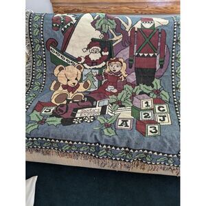 Tapestry Throw Blanket Christmas Santa's Express Nutcracker Bear Woven 50" x 60"